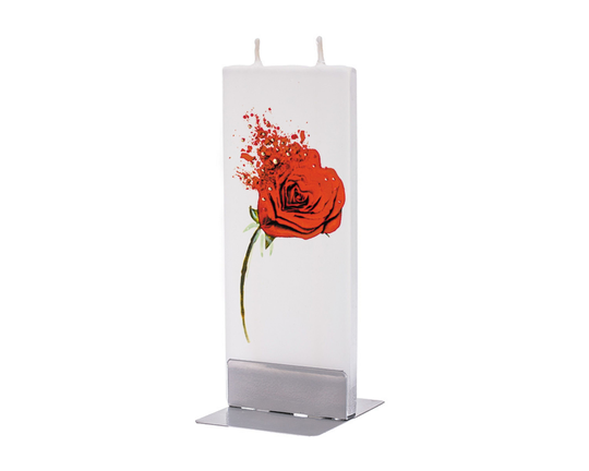 Hand Painted Flat Candle | Heart Shaped Rose Small Unique Gift Spring Floral Shelf Décor