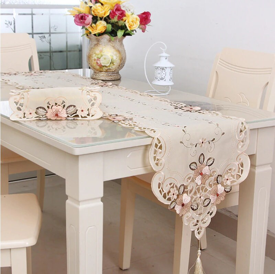 Embroidered Floral Table Runner Waterproof Oil Tablecloths Long Dinner