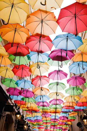 Paris Photography, Bright Colored Umbrellas in Paris, Right Bank, Colorful Umbrellas, Rain The Rain, Bathroom Art