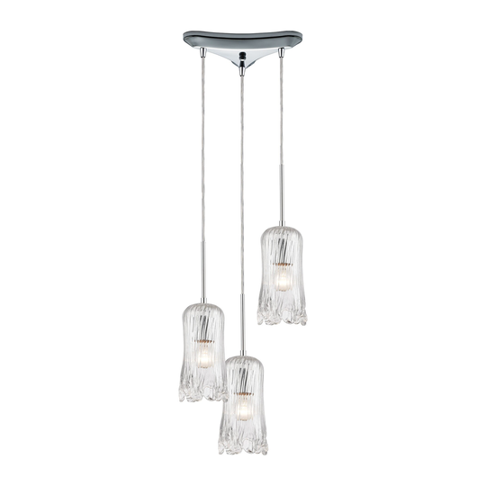 Hand Formed Glass 3-Light Triangular Mini Pendant Fixture
