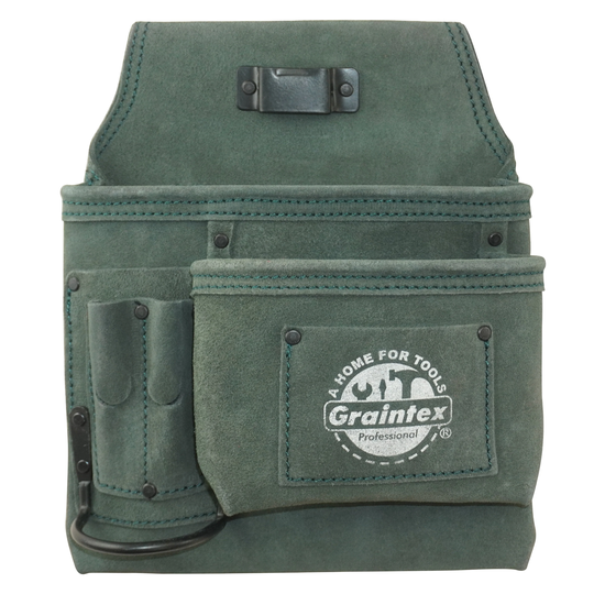 5 Pocket Nail & Tool Pouch Hunter Green Color Suede Leather