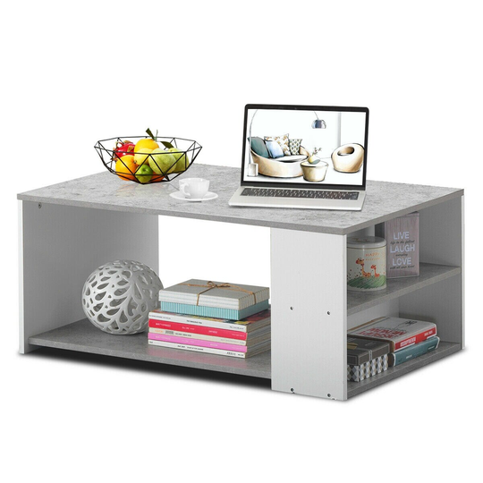 Gymax 2-Tier Coffee Table Sofa Side Table w/ 2 Storage Shelves Living