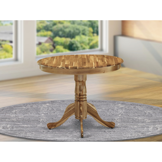 East West Furniture ANT-ANA-TP Acacia Wood Dining Table with Wood Texture Finish Table Top and Pedestal