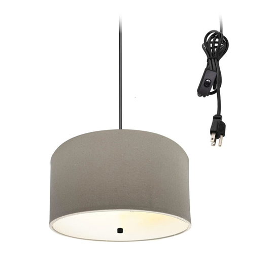2 Light Swag Plug-In Pendant 14"w Light Oatmeal with Diffuser, Black Cord - N/A