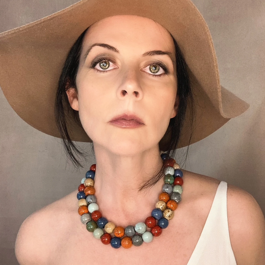 Chunky Colorful Necklace, Double Strand Multicolor Ceramic Beaded Necklace