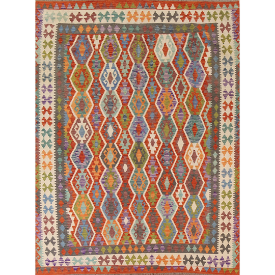 Multi-Color Kilim Geometric Southwestern Rug Flat-weave Wool Carpet - 8'6"x 9'11"