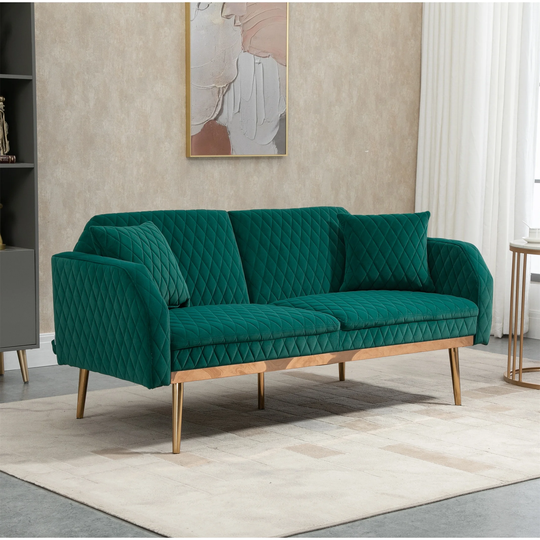 Velvet Sofa Accent Sofa Loveseat Sofa with Rose Gold Metal Feet Green