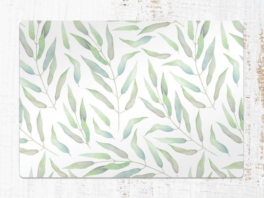 Leaves Chair Mat, Green Protective White Splat Botanical Vinyl Floor Office Decor, Flooring, Housewarming Gift