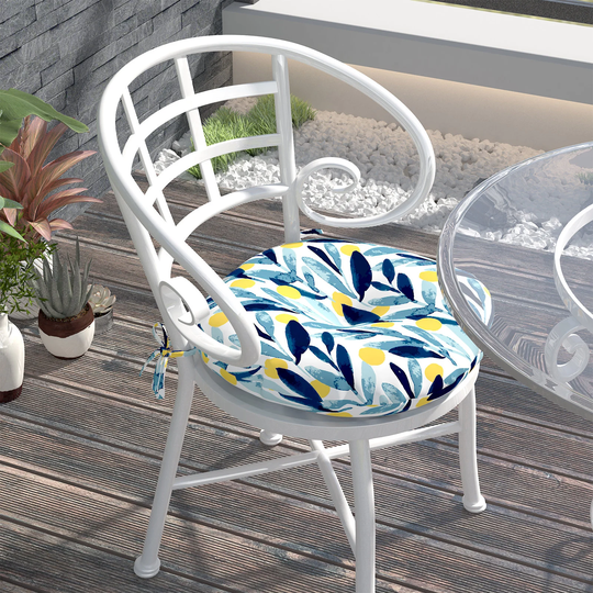Indoor/Outdoor Seat Cushions Patio Chair Pads With Ties Round Bistro For Home Office Garden 15"x15"x4", 2 Pack, Leaves Multi