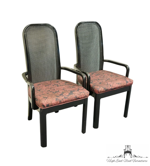 Set Of 2 Bernhardt Furniture Asian Inspired Black Lacquered Cane Back Dining Arm Chair 265-522