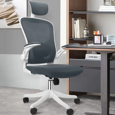 Inbox Zero Ergonomic Office Chair High Back Mesh Chair With Flip-Up Armrest And Lumbar Support, Swivel Computer Task Chair Home Office Desk Chair With
