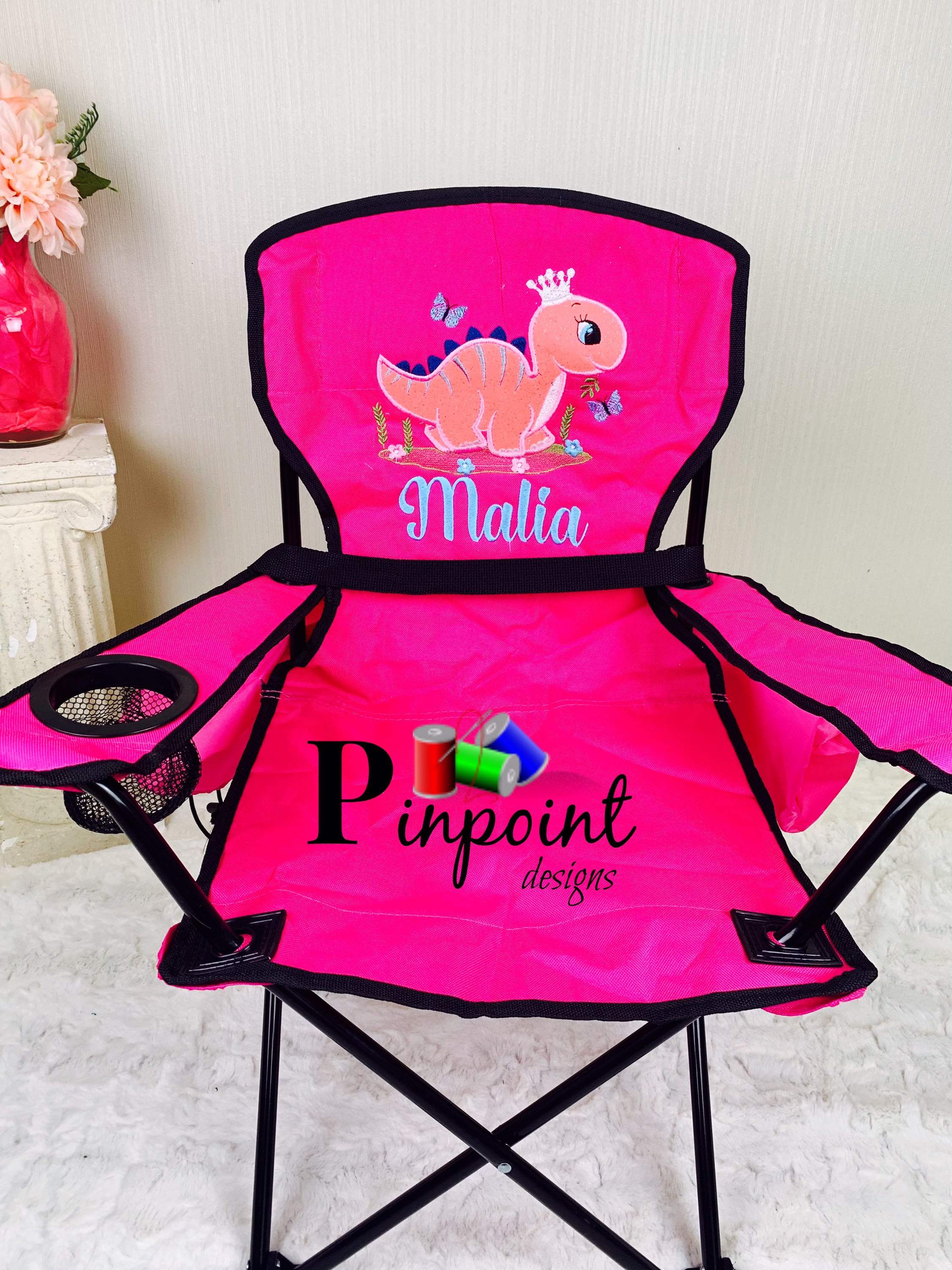 Girl Dinosaur Party, Girl Birthday, Shirt, Kids Lawn Chair, Folding Monogrammed Chair