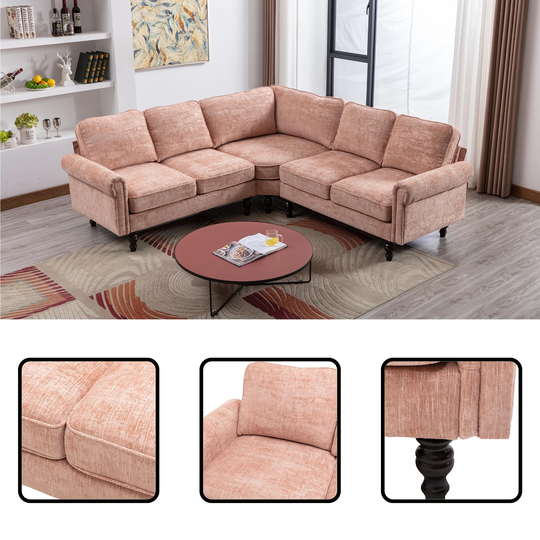 Sectional Sofa, Modern Living Room Sofa, L- Shaped Sofa Couch, Pink