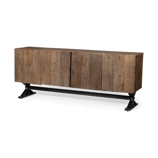 Hollingworth Medium Brown Solid Wood w/ Black Iron Base & 4 Cabinet Doors Sideboard - 72"W x 30"D x 18"H