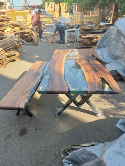 Made To Order Table, Custom 78" X 40" Walnut Clear Epoxy Live Edge River For Angela M