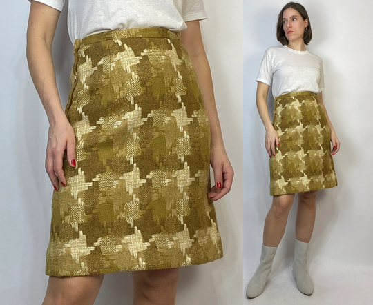 Vtg 60S Exaggerated Houndstooth Pencil Skirt Small