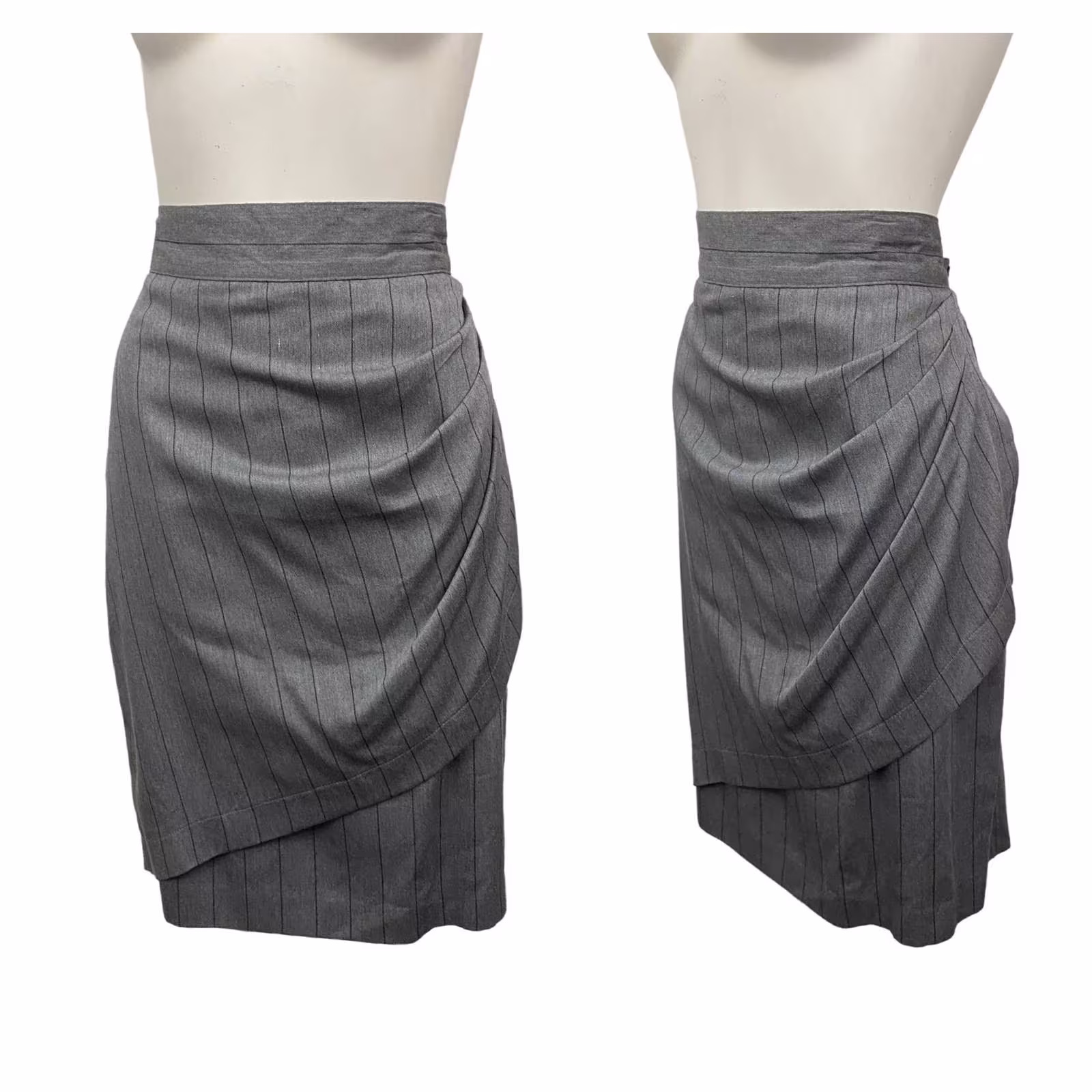 Vintage Gray Stripe Ruffled Asymmetrical Pencil Skirt Medium