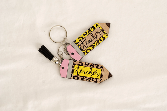 Personalized Teacher Pencil Keychains, Leopard Keychain, Gifts For Teacher, Bag Tag