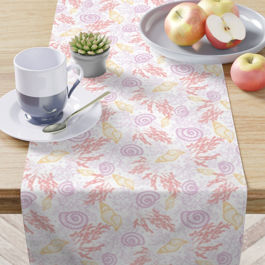 Table Runner in Pastel Ocean Treasures For Entertaining, Housewarming & Kitchen & Dining Tabletop Decor 16"x 90" In