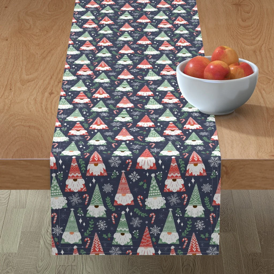 Holiday Gnomes Table Runner - Folk By Liz Sawyer Design Green Red Snowflake Cotton Sateen Spoonflower