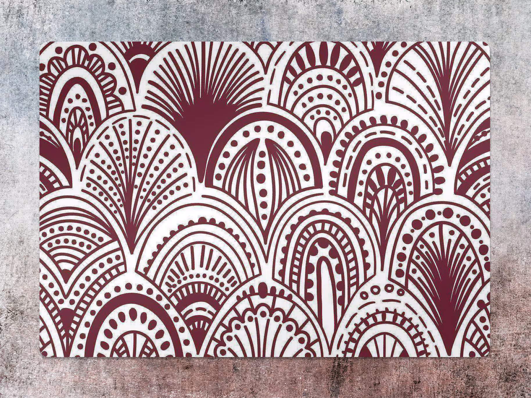 Burgund Bohemian Chair Mat, Red Splat White Vinyl Floor Rustic Protective Office Decor, Room Rug, Comfort Mat