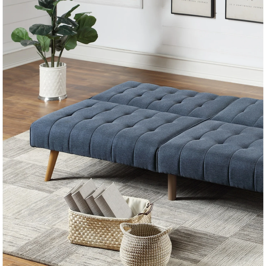 Navy Color Modern Convertible Sofa 1pc Set Couch Polyfiber Plush Tufted Cushion Sofa Living Room Furniture Wooden Legs
