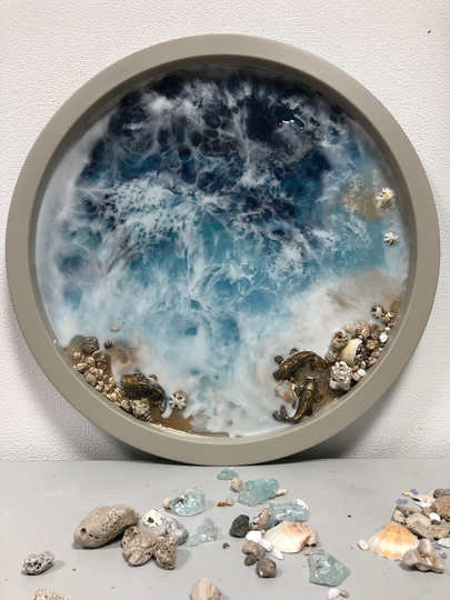 Ocean Coffee Table/ Epoxy Resin Art/ Round Side Sea Waves Geode Table Top /Unique Furniture By Ukrainian Artist/ Original