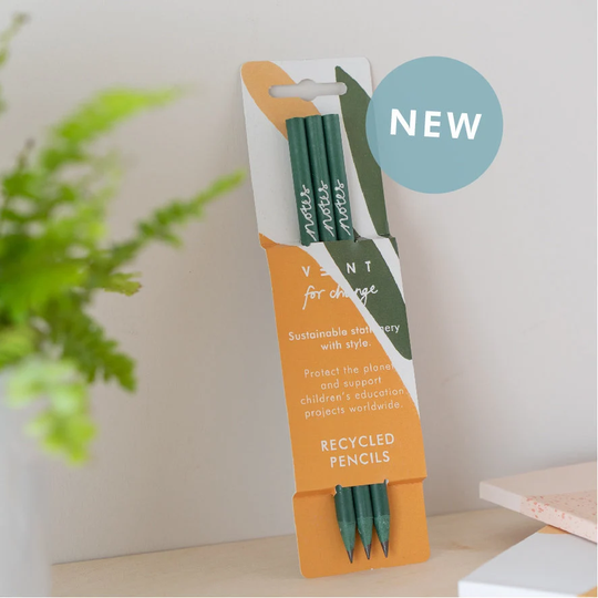 3 Green Recycled Pencils in Olive Notes Sleeve