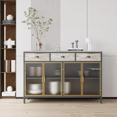 Stedman 47.64" Wide 3 Drawer Iron Sideboard