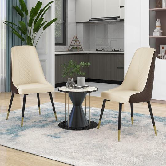 Brown PU Leather Set of 2 Dining Chairs with Metal Legs