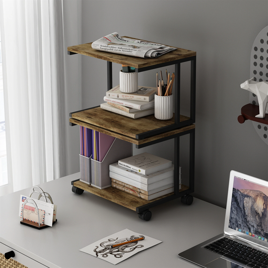 Set of 2,Printer Stand with Storage,2 Tier Rolling Printer Cart with Casters