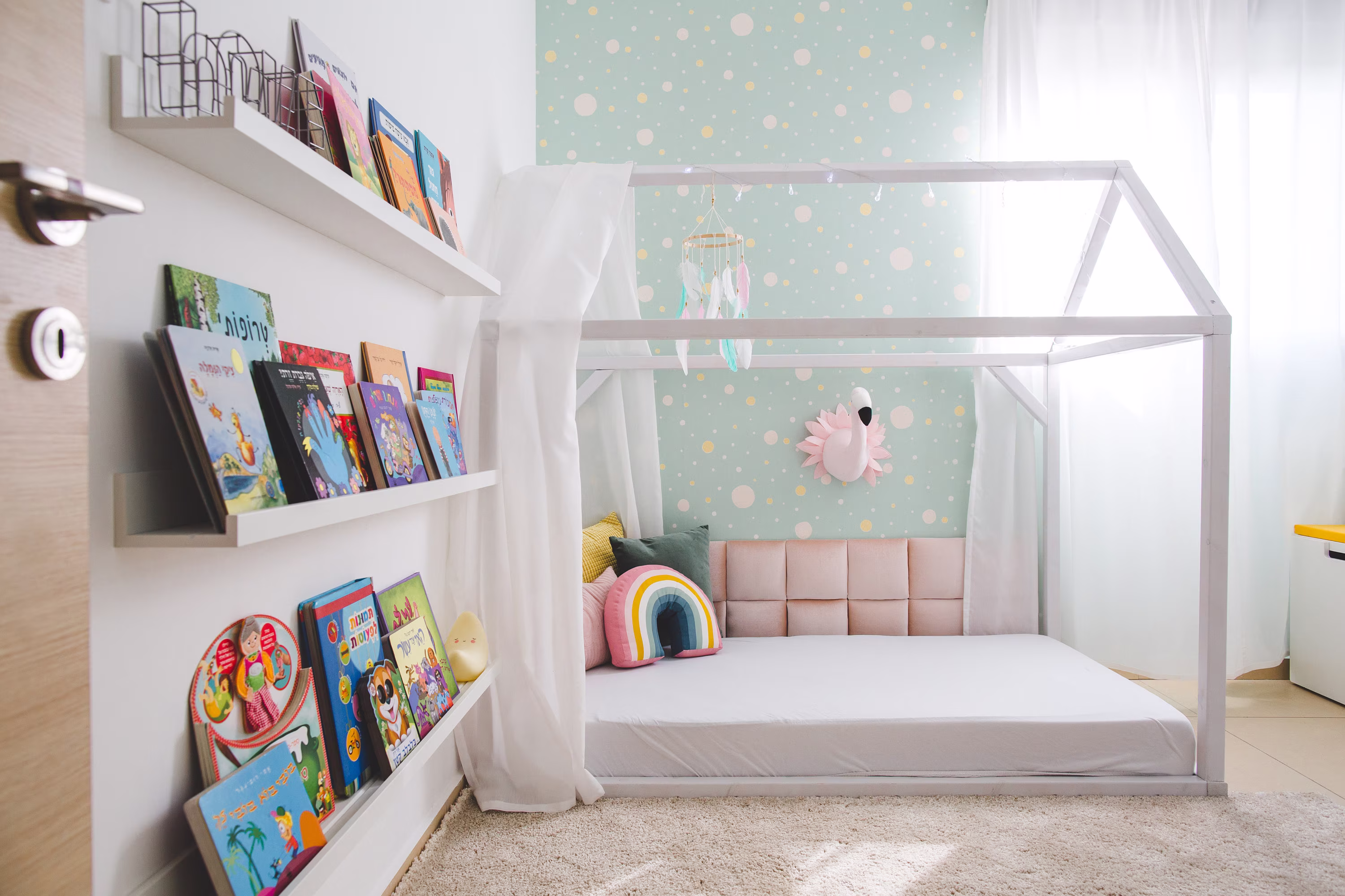 Pink Velvet Montessori Sleeping Area, Pink Bed Headboard, Sideboard House House Cushions
