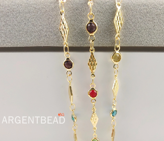1 Meter Of Multi Colored Station Rhombus Chain Necklace, 5mm Rosary Chain, Flower Jewelry Making Supplies Argentbead 226Ag20157