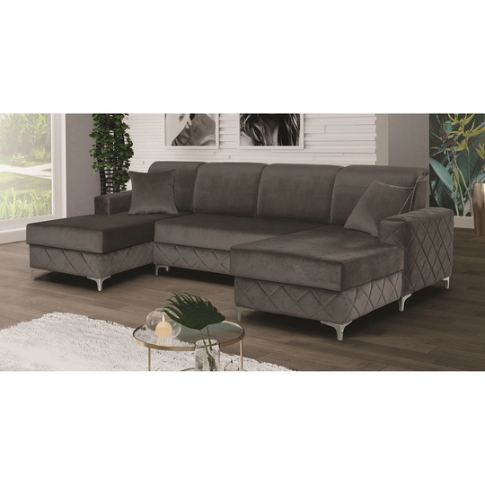 Estero Modern Grey Velvet Upholstered U-shaped Convertible Sectional Sofa with Storage