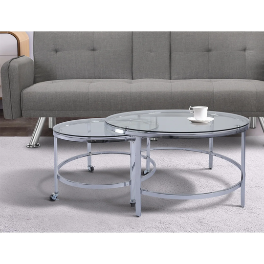 Modern Glass Nesting Table Set, Transparent / Sliver Coffee table