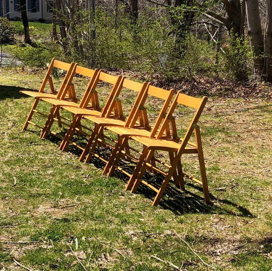 6 Italian Folding Beech Wood Chairs Mid Century Modern Slatted Contoured Seats Stackable Shipping Is Not Included. Ask For A Quote