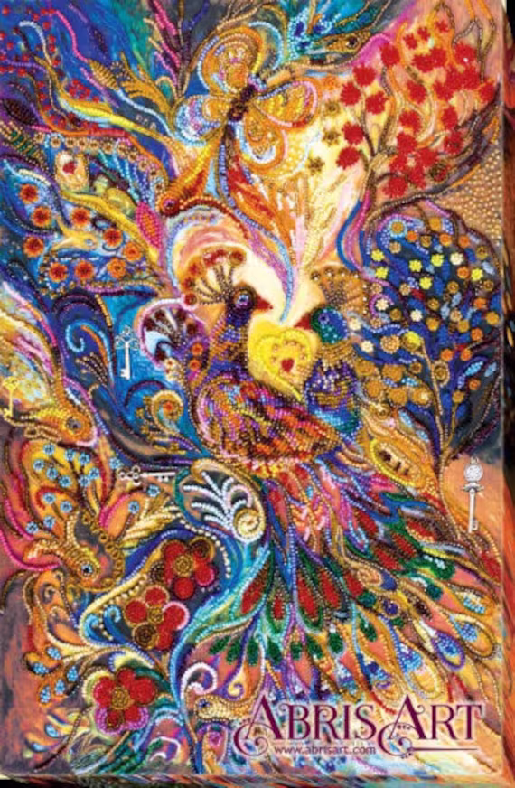Diy Bead Embroidery Kit On Art Canvas "Peacock - Talismans Of Happiness", Gift. Size 11"×16.9" | 28x43 cm | Abris