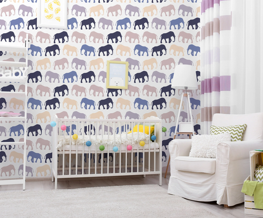 Colorful Elephants Wallpaper - Unisex Peel & Stick Removable For Kids Bedrooms Custom Color Self Adhesive 171