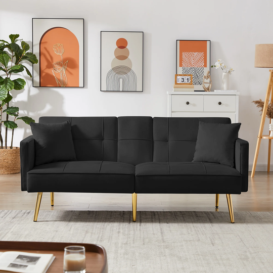 Velvet Sofa Bed Loveseart with Cup Holder