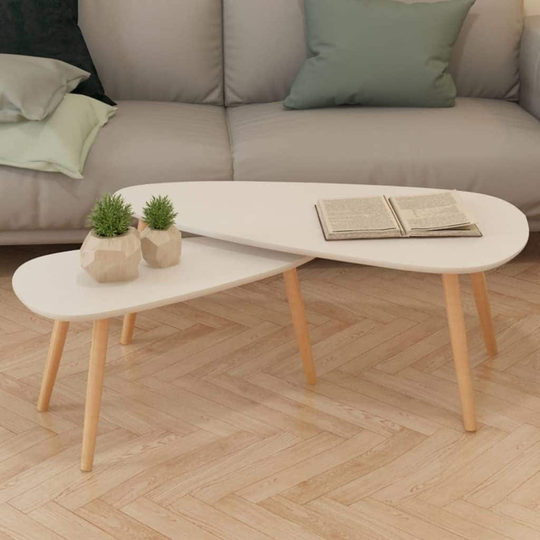 Wood Coffee Table Set 2 Piece Triangle Nesting Table