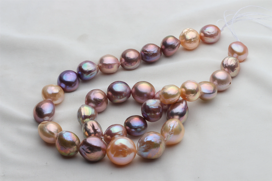 Large Natural Metallic Multi-Color Flat Baroque Pearl Bead String, Atg325