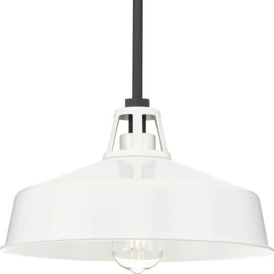 Cedar Springs Collection One-Light Textured Black White Metal Shade Farmhouse Outdoor Hanging Light