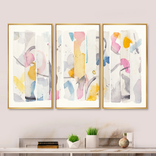 Designart 'Multi-Color Geometric Bars II' Modern & Contemporary Framed Wall Art Set of 3 - 4 Colors of Frames