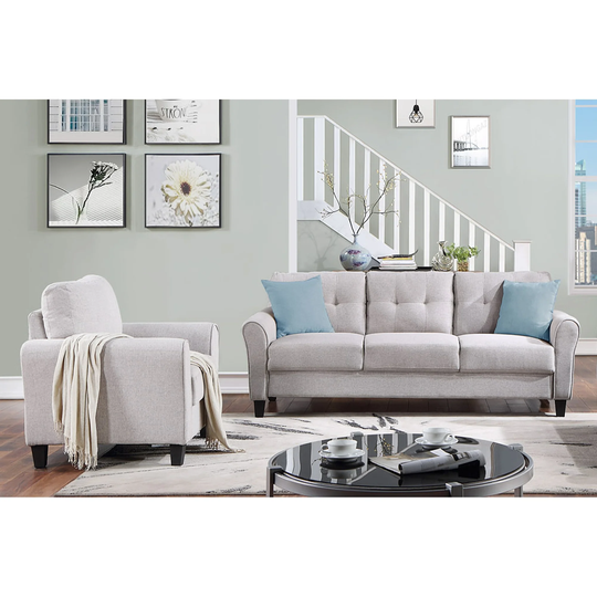 Modern Linen Upholstered Sofa Set, Light Grey(1+3-Seat)
