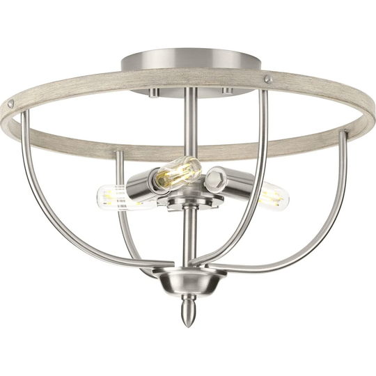 Vinings Collection 3-Light Brushed Nickel Coastal Foyer Pendant Light - 14 in x 9.75 in x 9.75 in