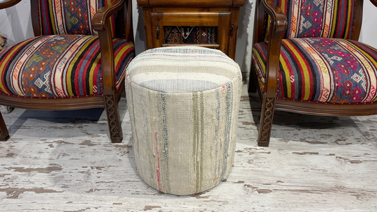 Vintage Handmade Retro Decor Bohemian Eclectic Pouf Stool Chair Patchwork Cotton Ethnic Simple Round 18x18 Inches