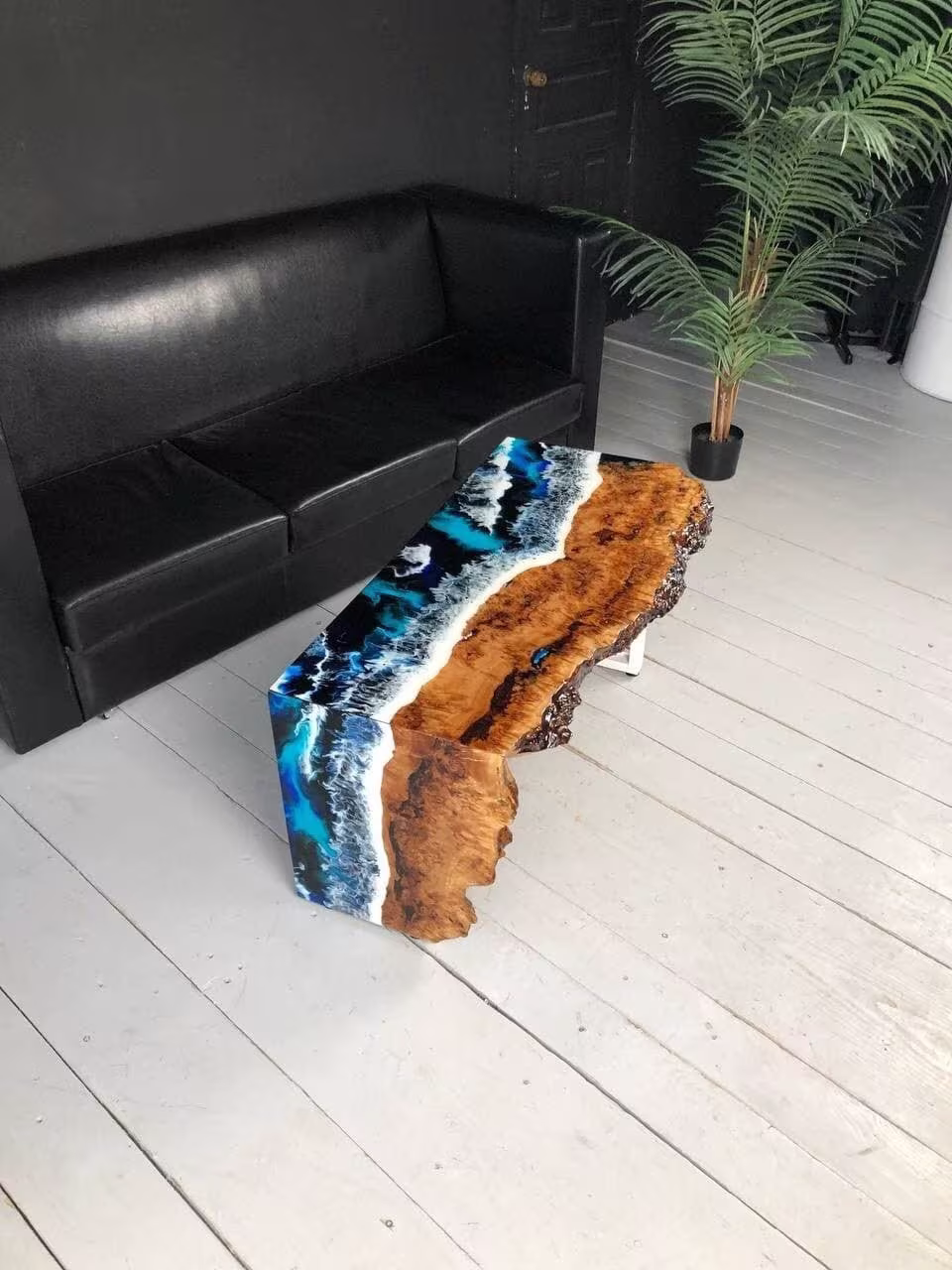 Waterfall Epoxy Coffee Table, Ocean Wave Resin Custom Decor