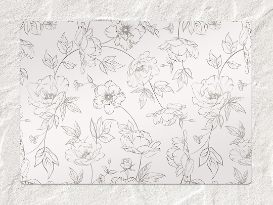 Sketched Flowers Chair Mat, Beige Splat Black Vinyl Floor Handdrawn Protective Office Decor, Decorative Gift Idea