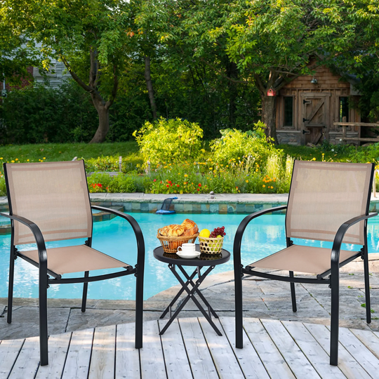 Costway Set of 2 Patio Dining Chairs Stackable with Armrests Garden - See details