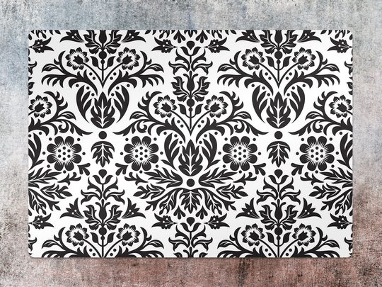 Damask Floral Chair Mat, Black Vinyl Floor White Protective Folk Splat Office Decor, Flooring, Housewarming Gift